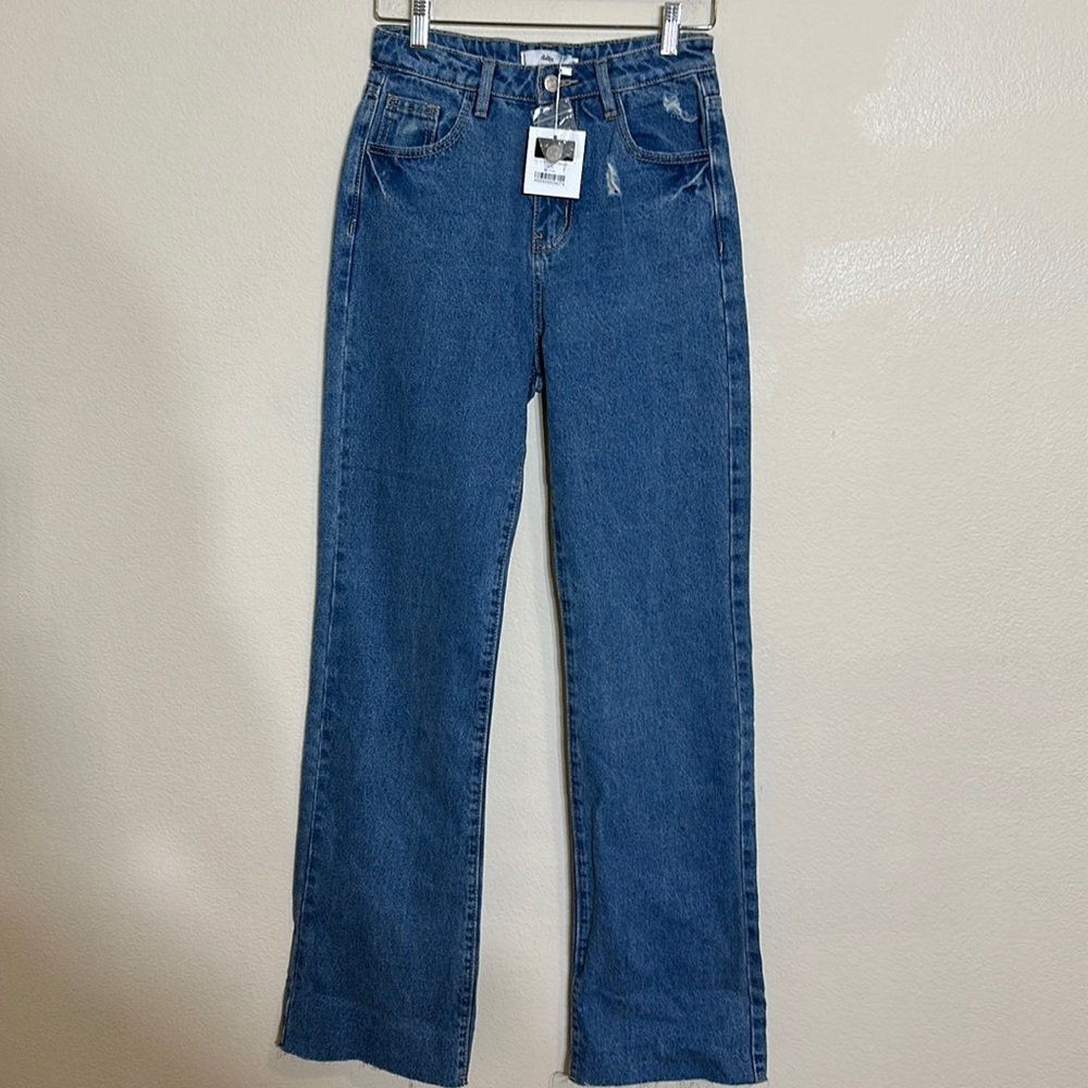 Adika Womens Wide Leg Jeans Size Small Blue Raw Hem
